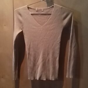Women's rib knit top in golden tan, long sleeve, small, super stretchy.